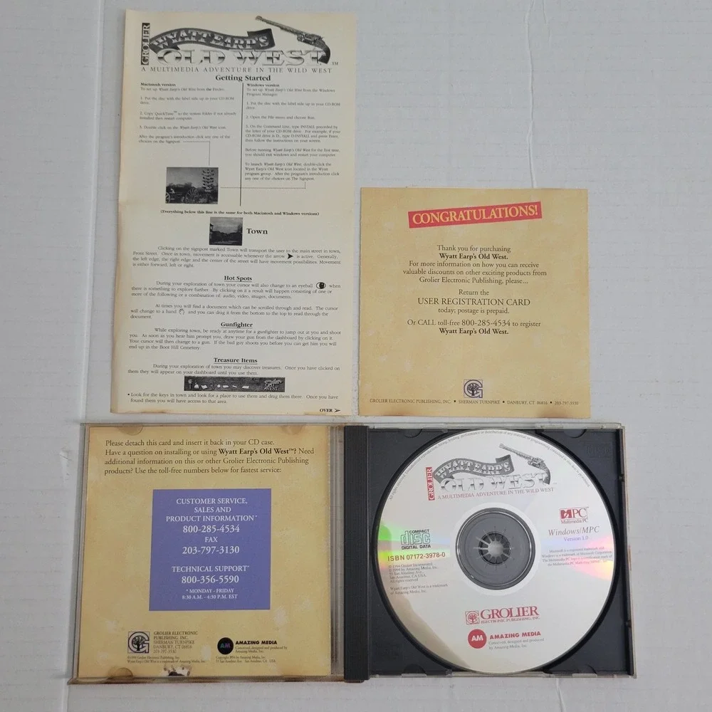 Wyatt Earps Old West PC CD-ROM 1994 Vintage Windows Mac Multimedia Grolier (CIB)